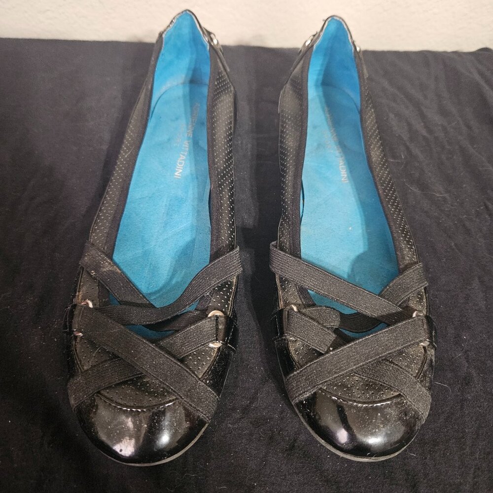 Vintage Adrienne Vittadini Sport Muzi Ballet Flats in black Faux leather Size 8
